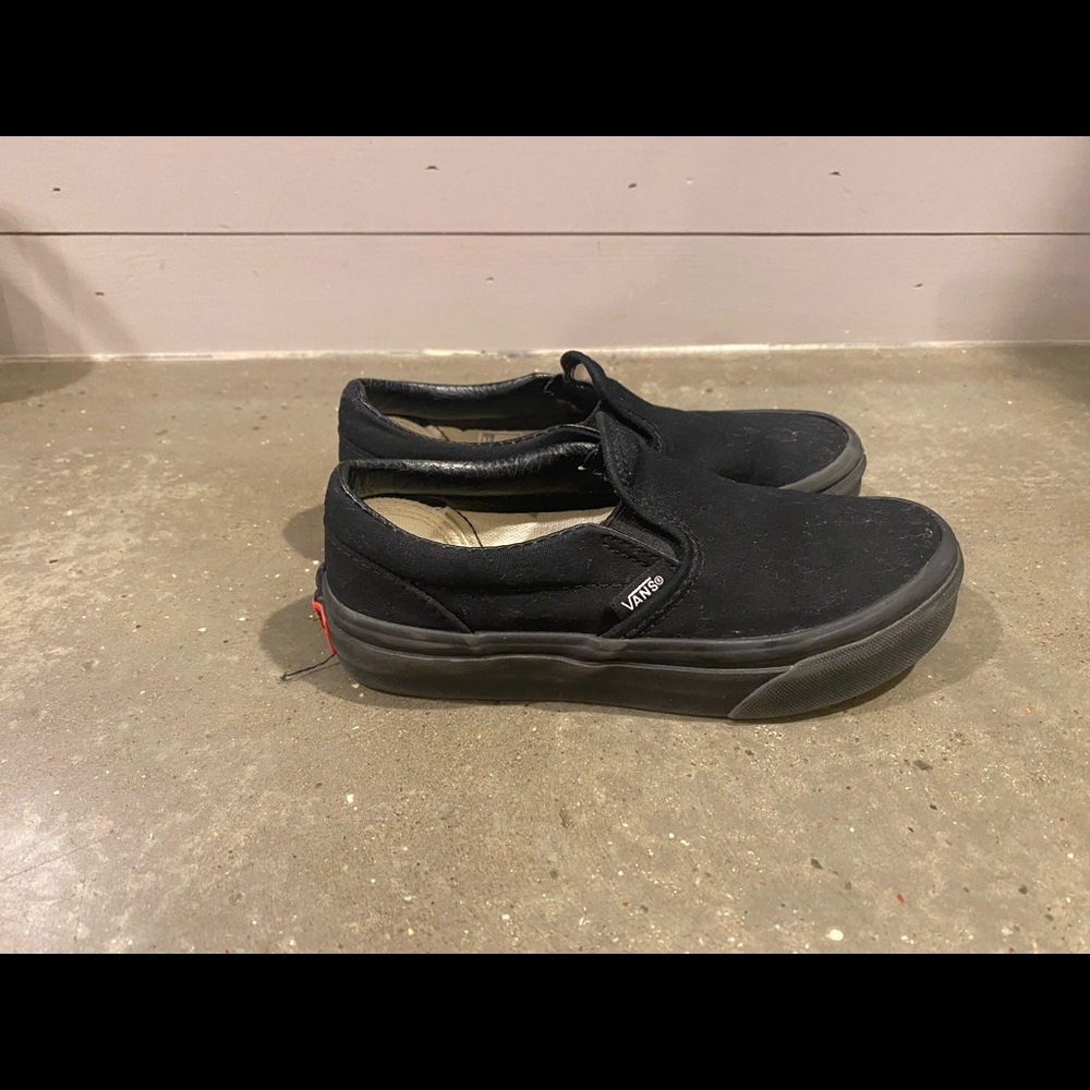 Boys black VANS slip-ons. Size 1.0.